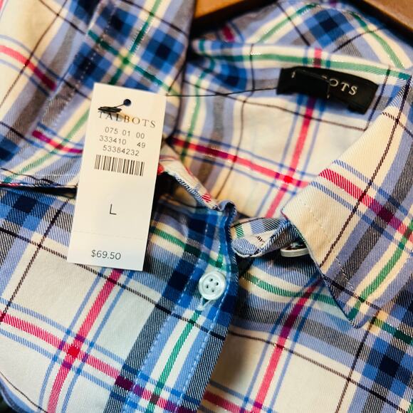 NEW! Talbots Button Up Plaid Shirt Long Sleeve Metallic Holiday - L - Picture 4 of 4